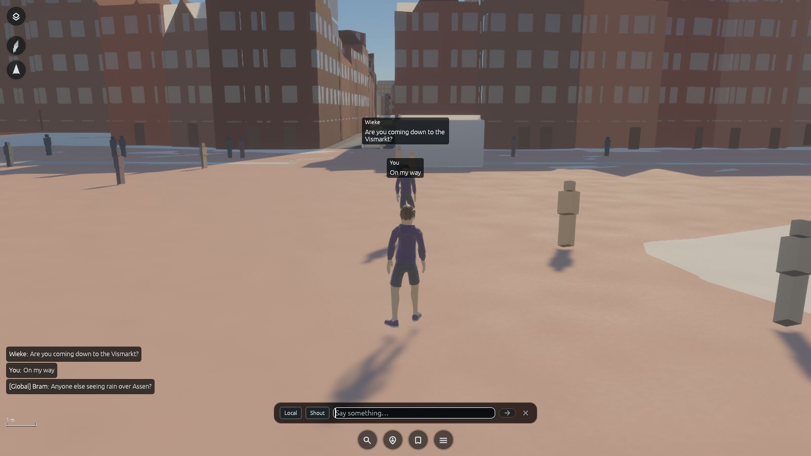 Avatars meeting on a square